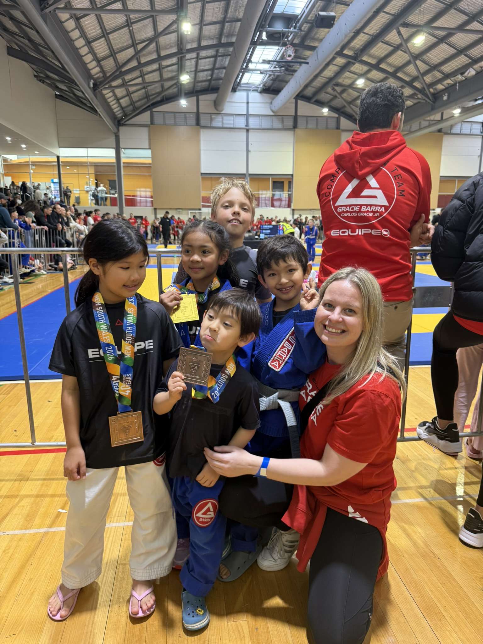 Kids and adults from Gracie Barra Artarmon competing at the NSW CompNet State Championships